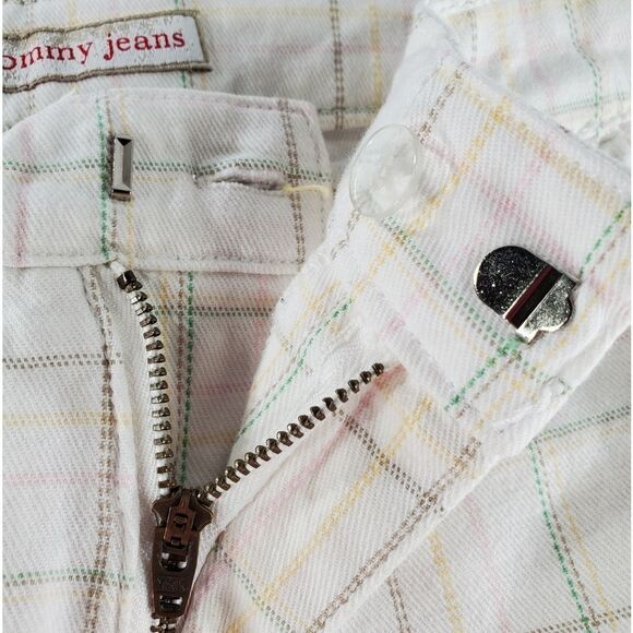 🔹️Tommy Jeans White & Pastel Plaid Cuffed Capri Pants Size 5/28 - Picture 4 of 10